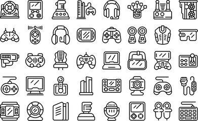 Game accessories icons set outline vector. Videogame controller. Gamer computer