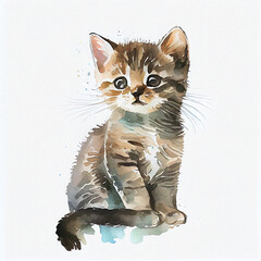 Watercolor illustration of a cute cat. Generative ai