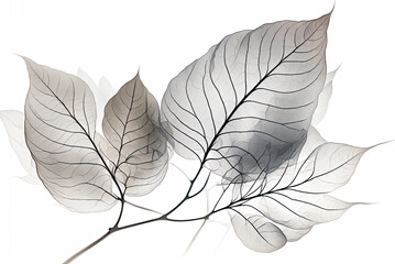 Transparent and delicate leaves on white background. generative ai
