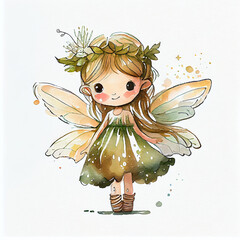 Watercolor illustration of a cute fairy. Generative ai