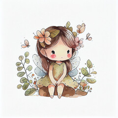 Watercolor illustration of a cute fairy. Generative ai