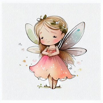 Watercolor illustration of a cute fairy. Generative ai