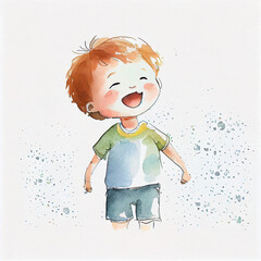 Watercolor illustration of a boy smiling. Generative ai