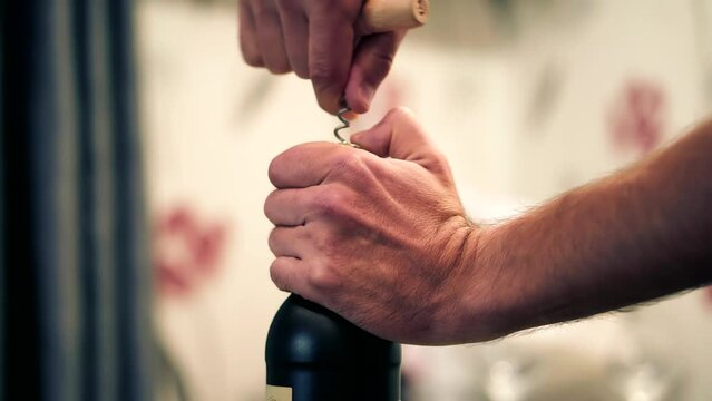open wine bottle cork with corkscrew