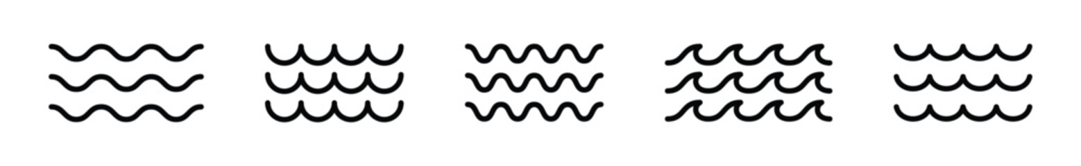 Waves icon set. Sea wave line art icons. Simple wave icon collection. Water design concept. Sea and ocean wave symbol, vector illustration