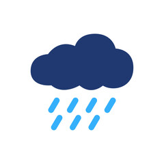 Rain Silhouette Color Icon. Cloudy and Rainy Weather. Heavy Shower or Downpour Colorful Pictogram. Raindrop and Cloud Icon. Vector Isolated Illustration