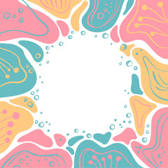 EBRU DESIGN FRAME Flat Blurry Abstract Organic Shapes Bright Colors Motif Hand Drawn Fabric Print Textile Background Modern Matisse Style Creative Art Cloth
