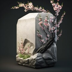 Sakura Garden Stone Podium, Present Your Product with a Touch of Nature AI generation
