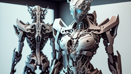 A Wide-Angle Picture of a Full-Body Robotic Women, showcasing its intricate design and cutting-edge technology This image is perfect for websites and advertisements that feature high-tech products