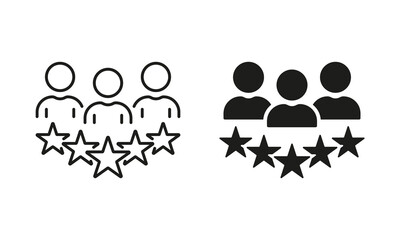 Experienced Team Silhouette and Line Icon. User or Customer Satisfaction. High Quality Service Pictogram. Good Quality Review, Happy Client Icon. Editable Stroke. Isolated Vector Illustration