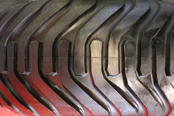 Tread tire of a tractor. Harvester close-up