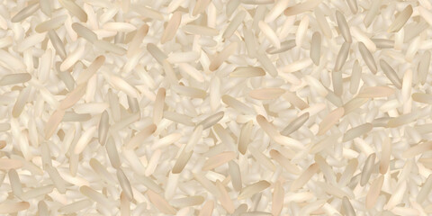 Beige basmati or jasmine dry rice seamless pattern. Vector background of raw ingredient of traditional indian, japanese, thai, or chinese food. Organic nutrition