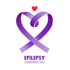 Epilepsy Awareness Day. Purple ribbon in the shape of a heart. Stylish postcard, poster, banner, etc. Vector illustration