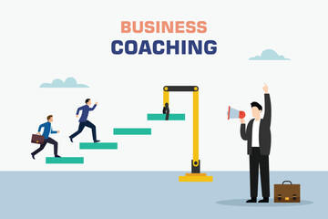 Business coaching or mentor to improve employee skills with help from robotic hand 2d vector illustration concept for banner, website, illustration, landing page, flyer, etc