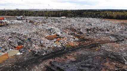 Large landfill near the metropolis. View from the drone.