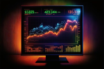 Black screen with stock charts of candlestick. The concept of trading and visual representation of financial market trends over a specified period of time, using red and green candle bars. - obrazy, fototapety, plakaty