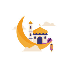 Ramadan greeting card vector, Postcard social media. Holy month in islam religion. Mosque ramadan event in flat design cartoon style