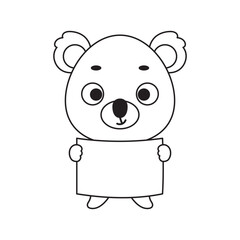 Coloring page cute little koala holds paper sheet. Coloring book for kids. Educational activity for preschool years kids and toddlers with cute animal. Vector stock illustration