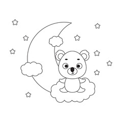 Coloring page cute little koala sitting on cloud. Coloring book for kids. Educational activity for preschool years kids and toddlers with cute animal. Vector stock illustration