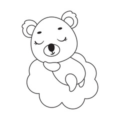 Coloring page cute little koala sleeping on cloud. Coloring book for kids. Educational activity for preschool years kids and toddlers with cute animal. Vector stock illustration
