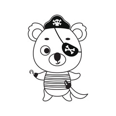 Coloring page cute little pirate koala with hook and blindfold. Coloring book for kids. Educational activity for preschool years kids and toddlers with cute animal. Vector stock illustration