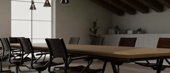 Modern contemporary meeting room or boardroom with modern wood meeting table