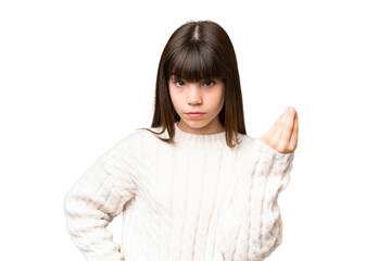 Little caucasian girl over isolated background making Italian gesture