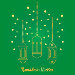 Golden Ramadhan Lantern with Green Gradient Background