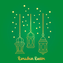 Golden Ramadhan Lantern with Green Gradient Background