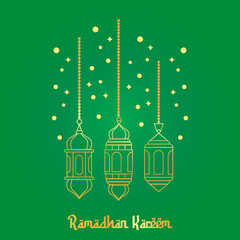 Golden Ramadhan Lantern with Green Gradient Background