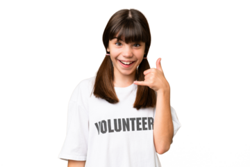 Little volunteer girl over isolated background making phone gesture. Call me back sign