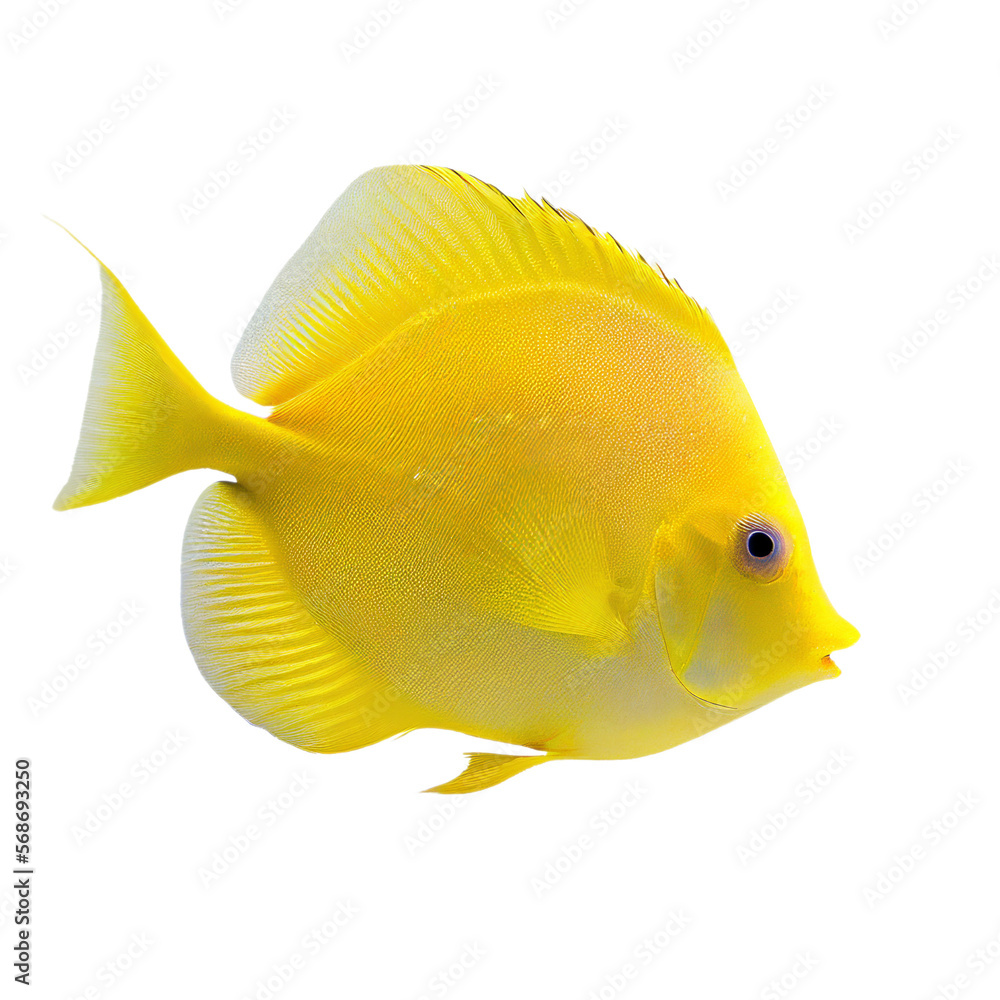 Wall mural yellow tang fish isolated on transparent background cutout