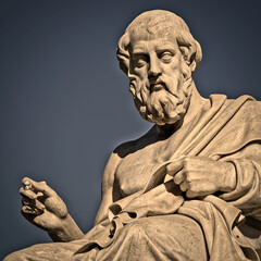 Plato, the ancient philosopher with a deep thought expression marble statue. Cultural travel in Athens, Greece