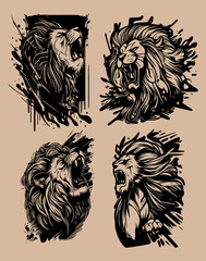 Psychedelic angry lion roar sketch.Hand drawn vector illustration