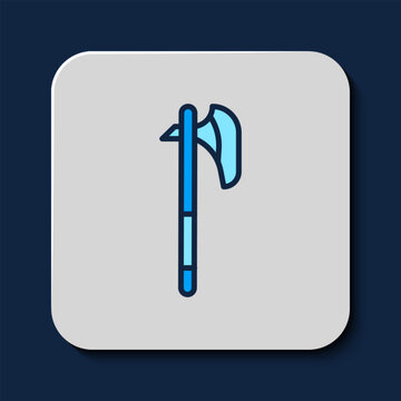 recommend clip art: Filled outline Medieval axe icon isolated on blue background. Battle axe, executioner axe. Medieval weapon. Vector