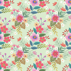 Fototapeta na wymiar Colorful hand draw flowers seamless pattern. Can be used for fabric textile wallpaper.
