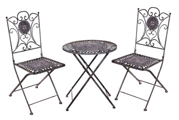 Art nouveau garden furniture made of metal, transparent background