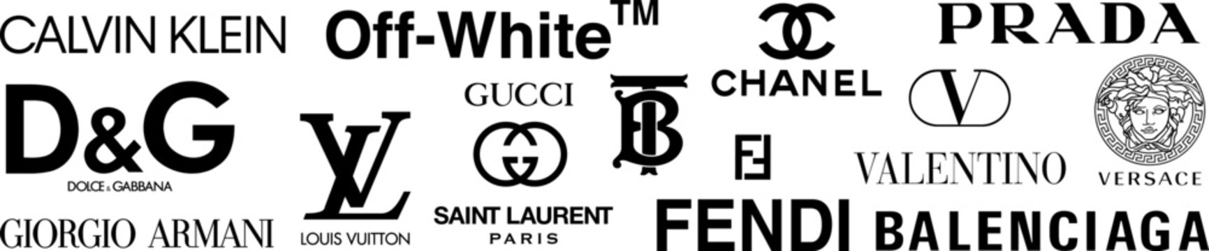 Collection of popular luxury and famous brands. Fashion company and trade names