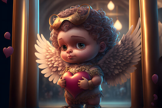 Petit ange cupidon c&eacute;l&eacute;brant la saint-valentin &raquo; IA g&eacute;n&eacute;rative
