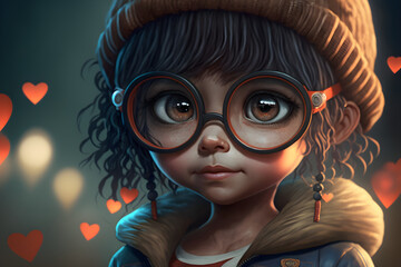 Portrait d'une jeune fille à lunettes pour la saint-valentin » IA générative