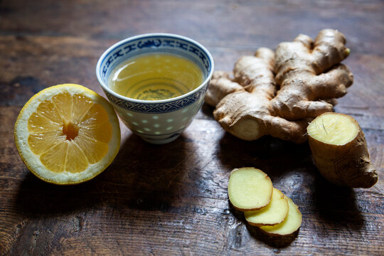 Cup of tea with lemon and ginger