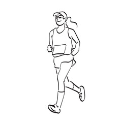 line art female sportswoman running in marathon illustration vector hand drawn isolated on white background