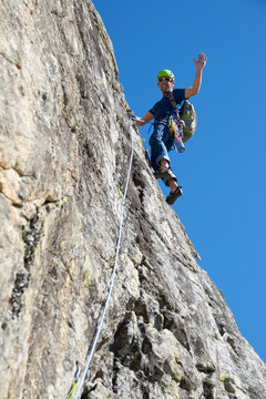 Man climbing in Panticosa, Tena Valley, Huesca province, Spain.