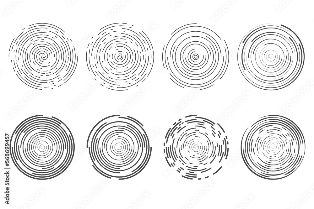 Poster circle concentric lines. rippled rings and round sound waves pattern. radial signal radar signs. vec