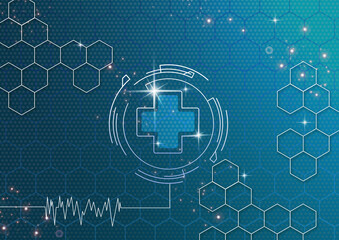 メディカルアイコンと心拍計　救急医療の背景素材