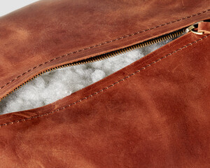 Copper-coloured genuine leather seat cushion with holofiber filling