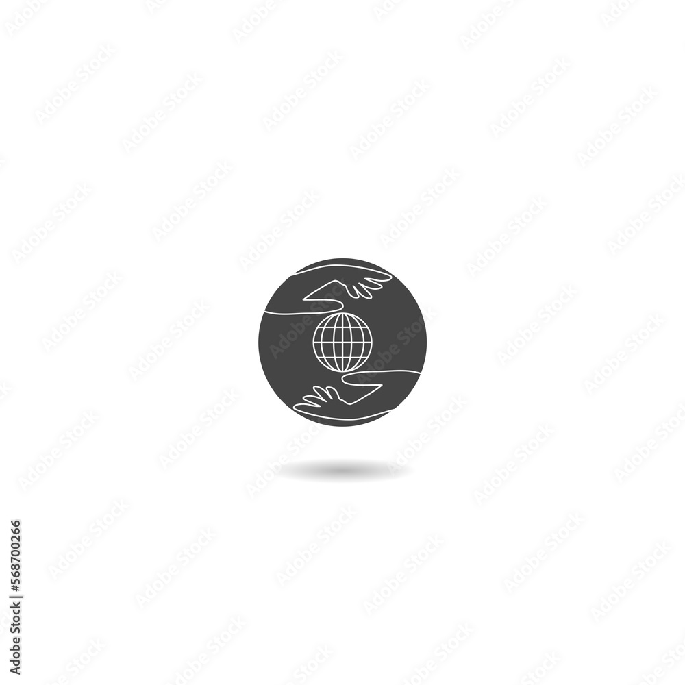 Poster globe in hands icon with shadow