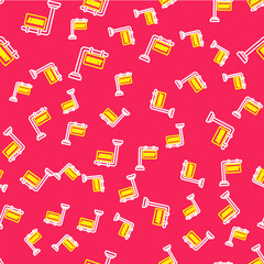 Line Hanging sign with text Rent icon isolated seamless pattern on red background. Signboard with text For Rent. Vector