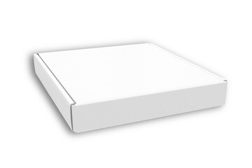 Wide white box template, isolated on white background. blank pizza box mockup template. 3d rendering.
