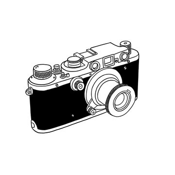 recommend clip art: Film camera Retro collection photo equipment Hand drawn line art Illustration